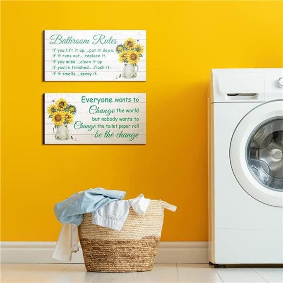 2 Pieces Bathroom Wall Decor Bathroom Rules Flower Wall Art Funny Ocean Beach - Picture 4 of 6